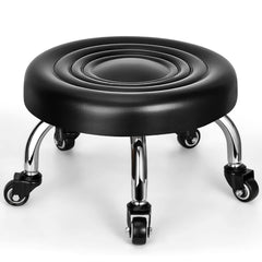 FLOLXNB front view of low rolling stool showing compact seat and stance benefit