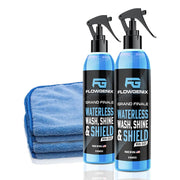 Flowgenix front packaging showing two 8 oz bottles and towels, convenience benefit