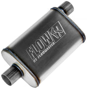 Flowmaster front view showing muffler body and inlet, improved exhaust flow