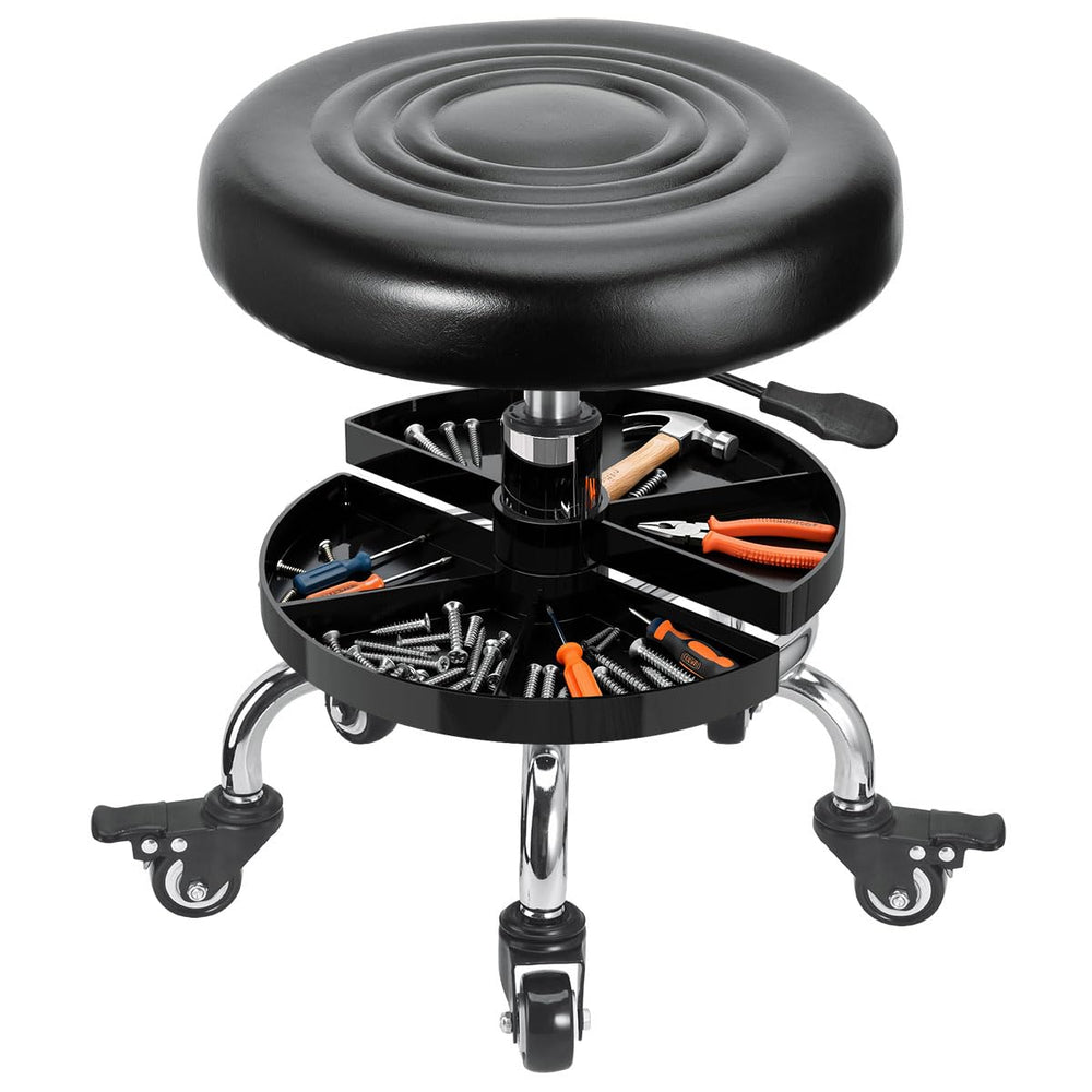 FLOLXNB front view of stool showing compact base and seat for easy workshop mobility