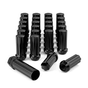 FLYCLE front view of 24 black lug nuts and packaging showing complete kit benefits