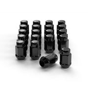 FLYCLE front view of 20 black lug nuts showing packaged set and ready-to-install benefit