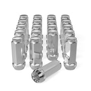 FLYCLE front view of 20 chrome closed end lug nuts showing polished finish and protection