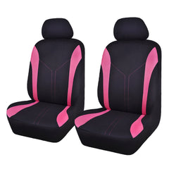 Flying Banner front seat covers full set showing black and pink color and fit