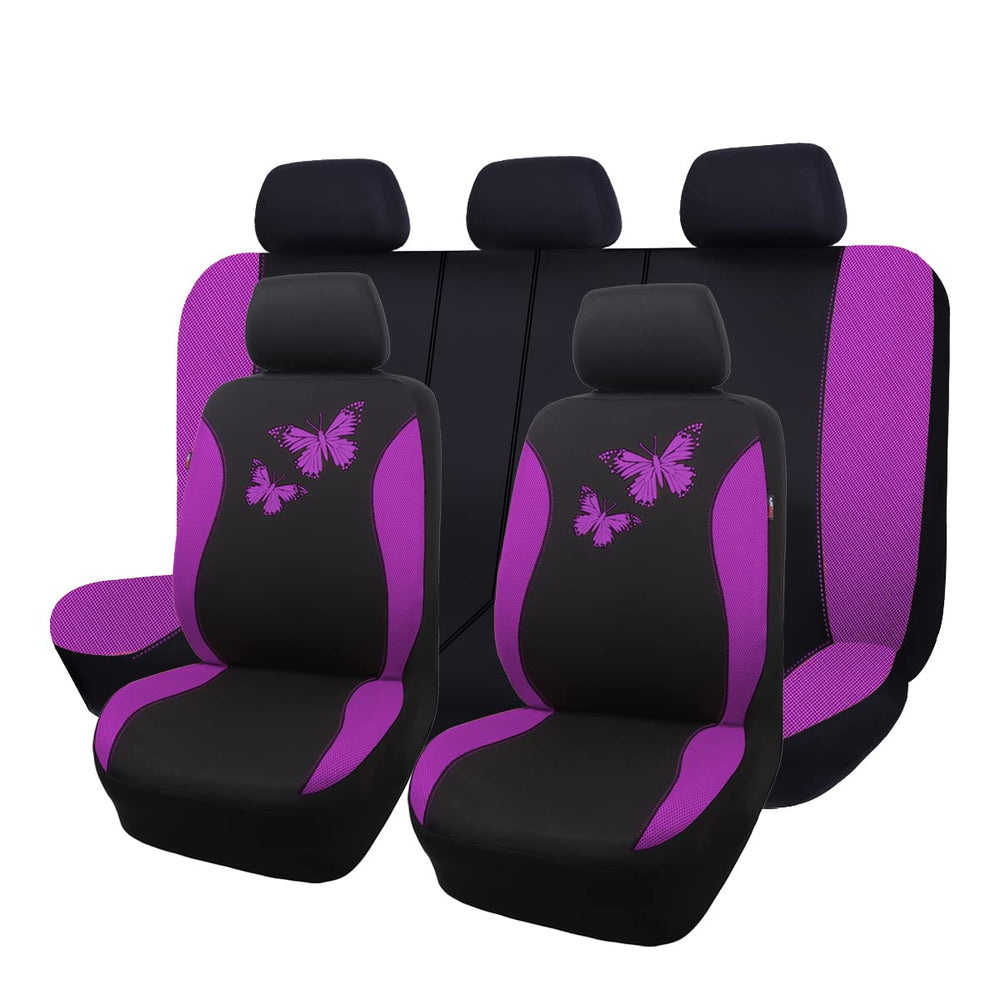 Flying Banner front seat covers purple showing full-set style and quick refresh benefit