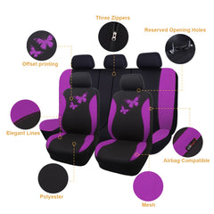Flying Banner rear bench covers split 40/60 purple demonstrating flexible fit benefit
