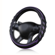 Flying Banner steering wheel cover front view shows sporty purple black design and improved grip