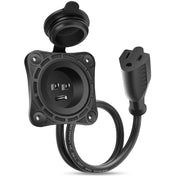 FMATOZ front panel receptacle showing secure flange and cap for outdoor protection