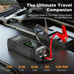 FMOOO digital air compressor display and hose showing fast inflation benefit