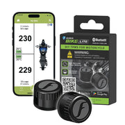 FOBO Bike LITE front packaging showing sensors and app, clear branding benefit: quick setup