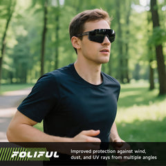 Foliful on runner demonstrating stabilized sunglasses for active comfort
