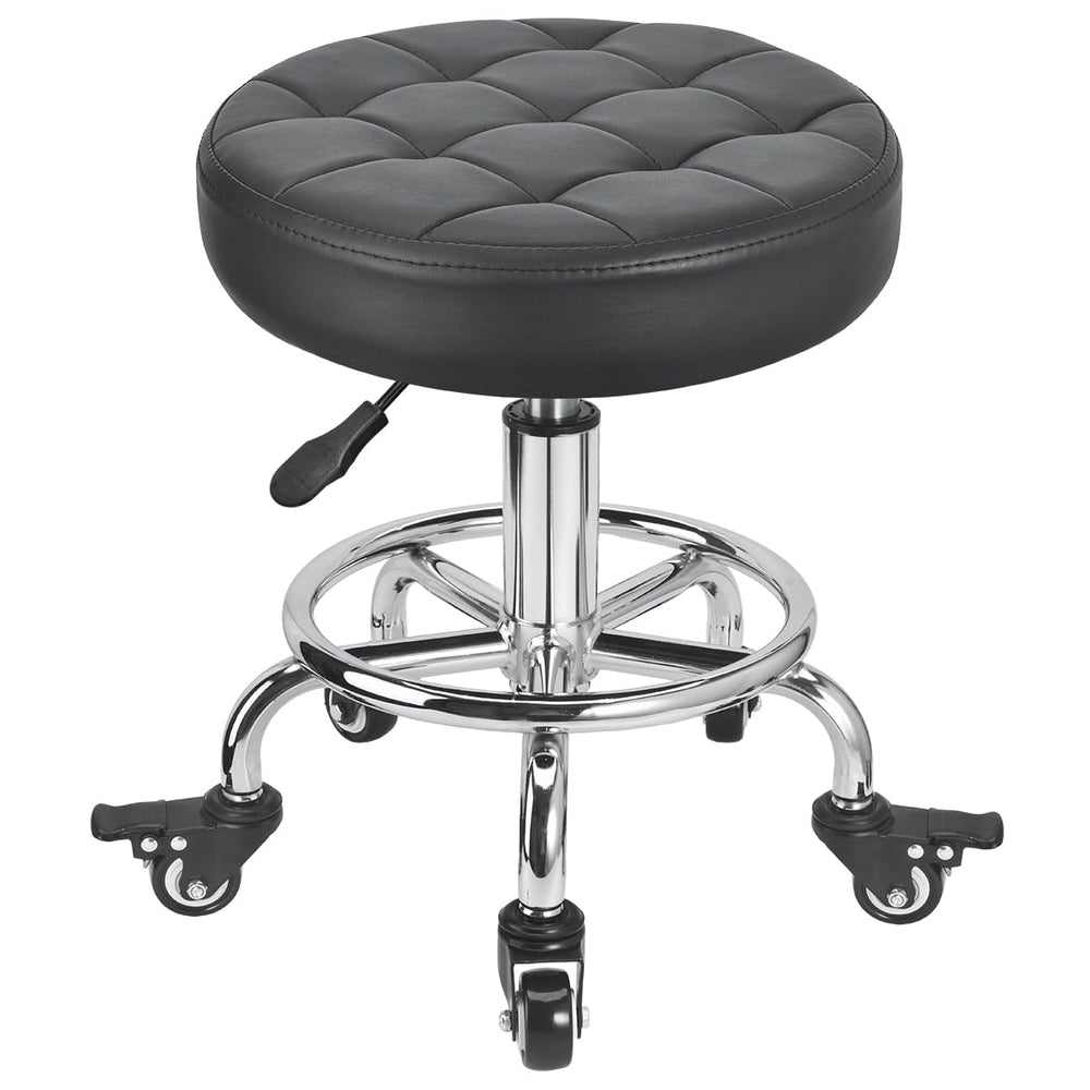 FLOLXNB front view showing compact rolling stool and comfortable PU seat