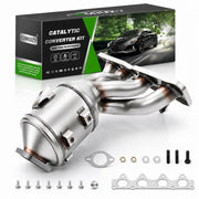 FOMIUZY catalytic converter front view showing fitment and flange, clear OEM-fit benefit