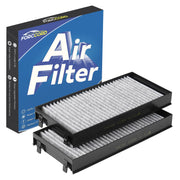 Forccord front view of 2-pack cabin air filters showing packaging and fit details, ensures correct replacement
