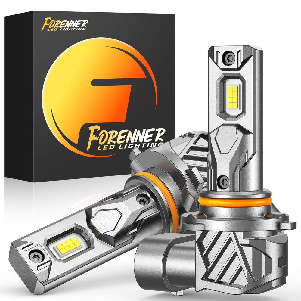 FORENNER 9005/HB3 front view showing compact LED replacement and bright output