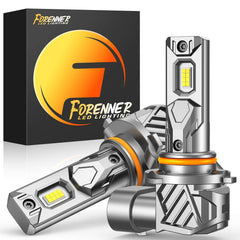 FORENNER 9005/HB3 front view showing compact LED replacement and bright output