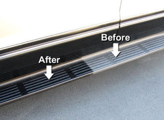 Forever Car Car Products before and after bumper showing restored deep black finish benefit