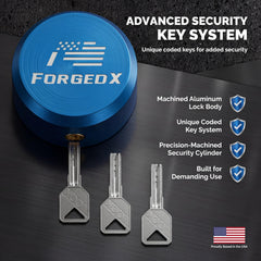FORGEDX keys beside the lock illustrating the unique non-duplicable key system