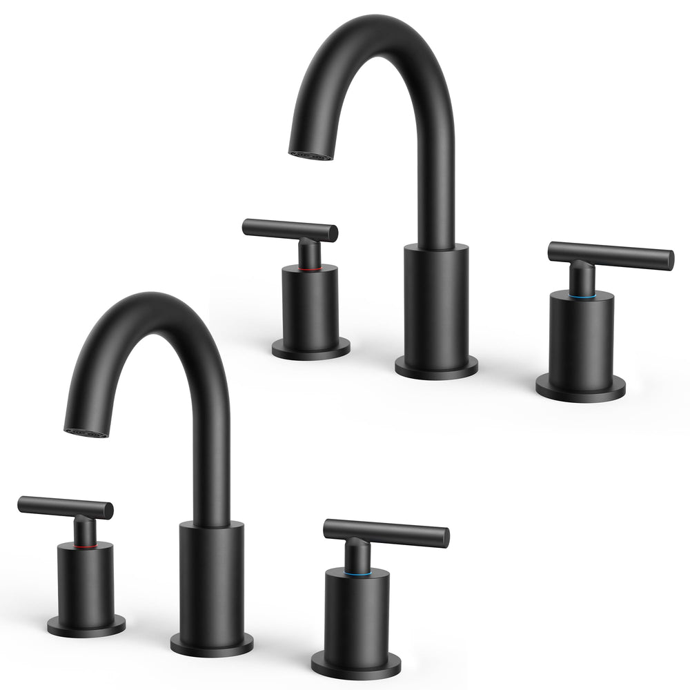 FORIOUS front view of matte black widespread faucet showing modern styling and streamlined silhouette