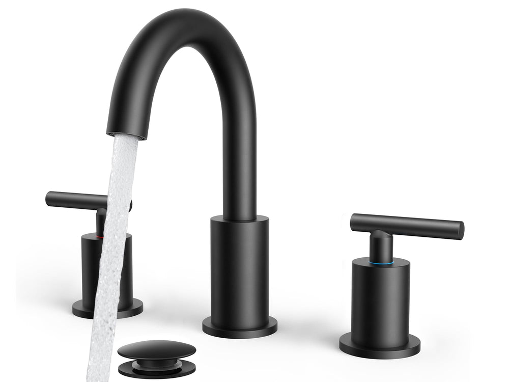 FORIOUS faucet front view showing clean matte black finish and modern shape