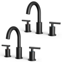 FORIOUS front view of matte black widespread faucet showing modern styling and streamlined silhouette