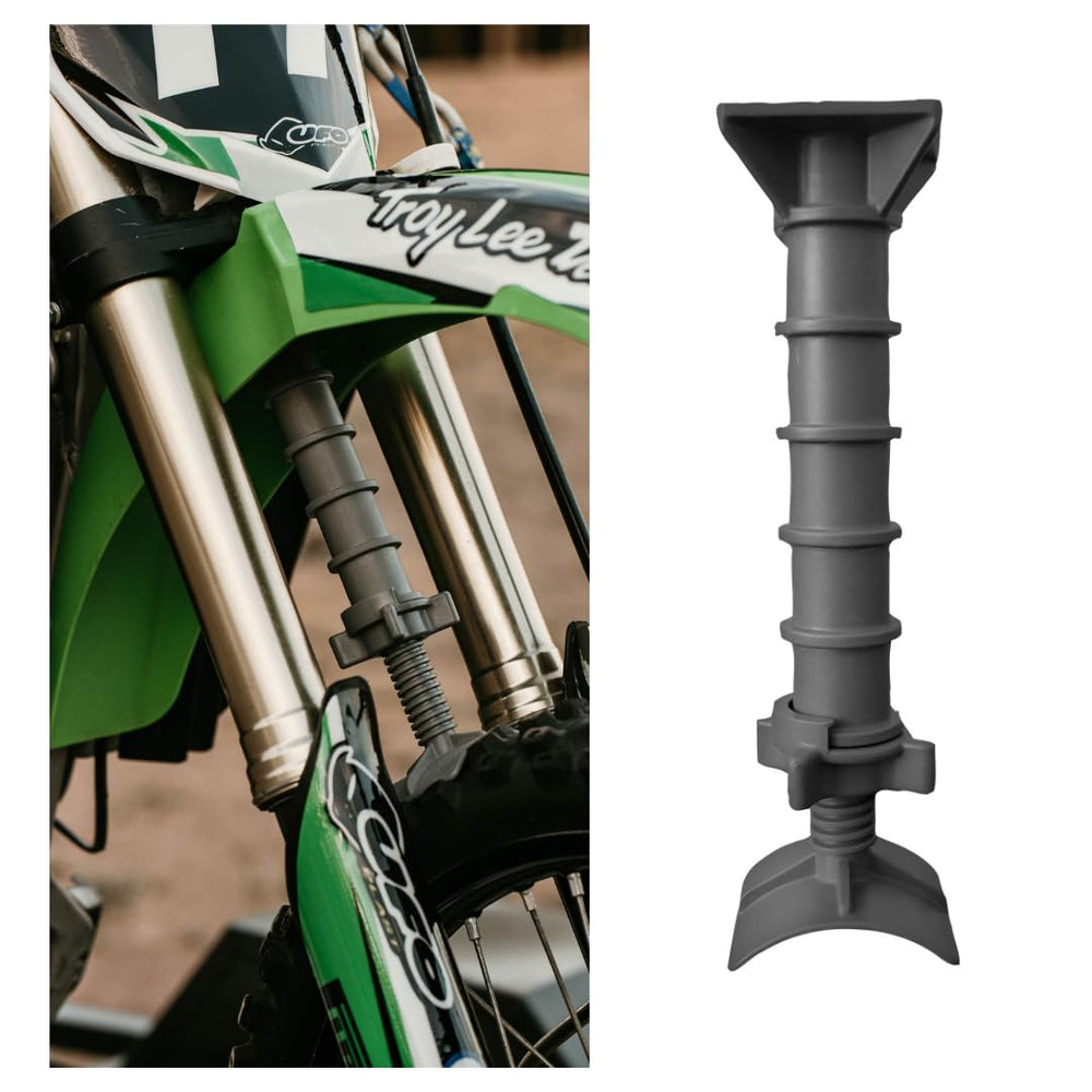 Fork-King front view on fender showing secure fork protection