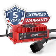 FORM charger front view with Yamaha plug showing easy direct-fit connection