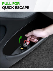 Foronetry detail of door release handle fit preserving emergency access