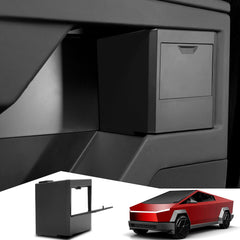 Foronetry front view installed in Cybertruck door showing neat storage benefit