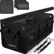 FORTEM front view of trunk organizer showing six compartments for tidy hauling