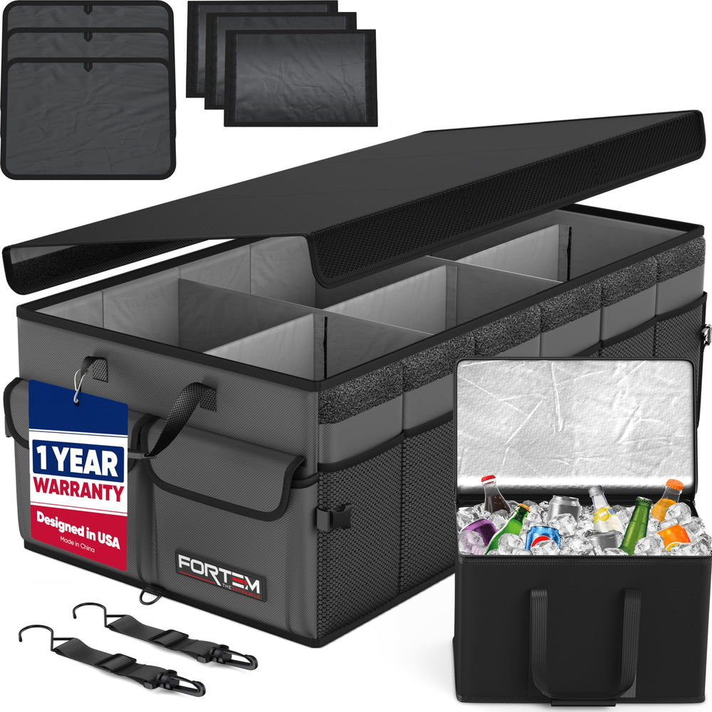 FORTEM front view showing organized compartments and sturdy box design for tidy trunks