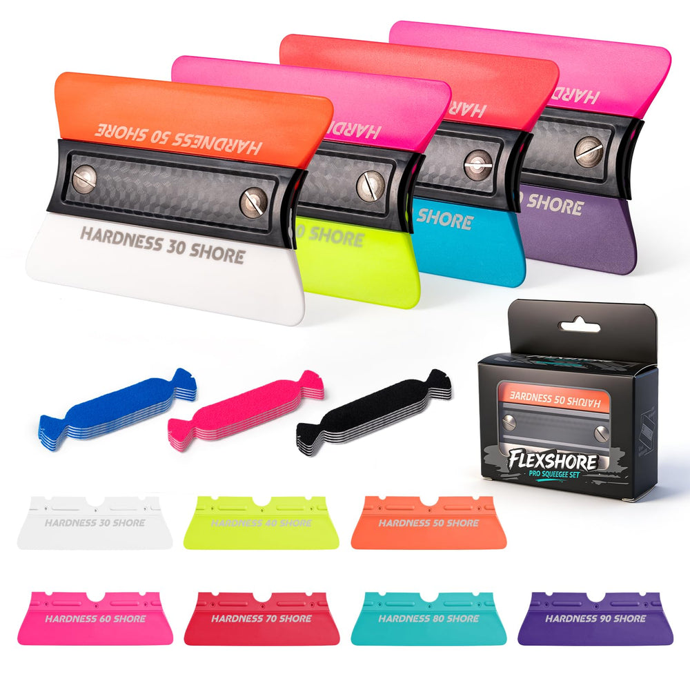 FOSHIO front view of full squeegee kit showing organized tools and accessories