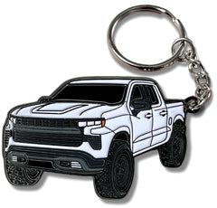 FOUR WHEEL BEAST front view white keychain showing clear truck silhouette and durable finish