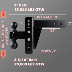 fouwick closeup of 2-inch and 2-5/16-inch balls and mounting hardware for versatility