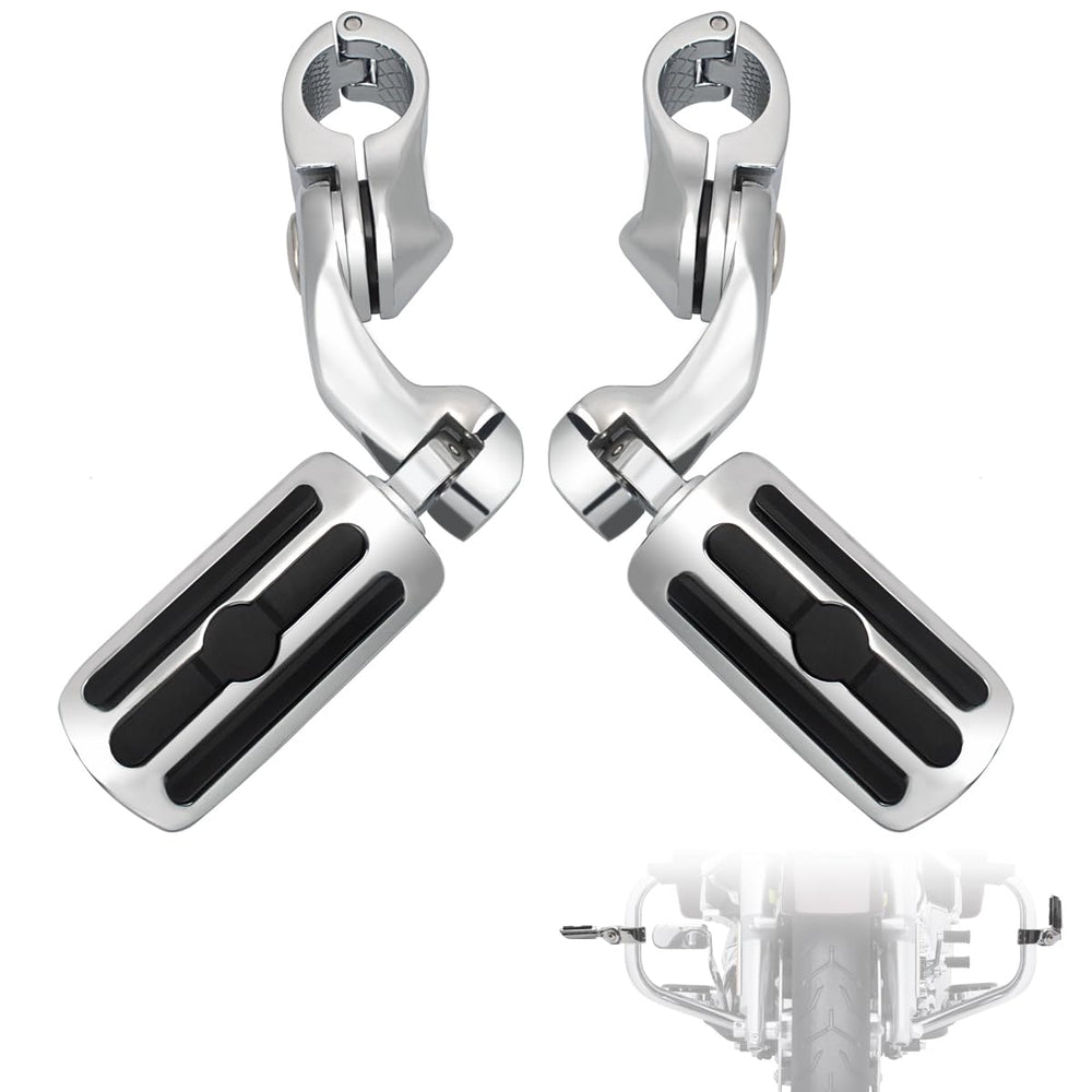 FOVPLUE front view chrome footpegs showing polished finish and style for upgraded comfort
