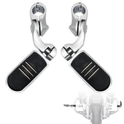 FOVPLUE front view of highway footpegs showing chrome finish and form, comfort benefit