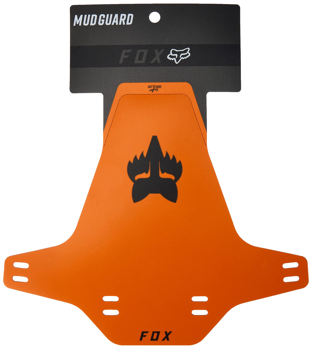 Fox Racing mud guard front view showing orange guard and clean coverage benefit