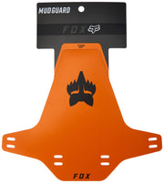 Fox Racing mud guard front view showing orange guard and clean coverage benefit