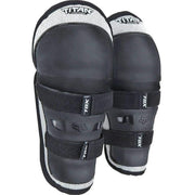 Fox Racing Peewee Titan knee/shin pads front view showing coverage and black silver finish for confident protection