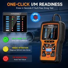 FOXWELL NT301 readiness LED indicator showing pass-fail status before inspection