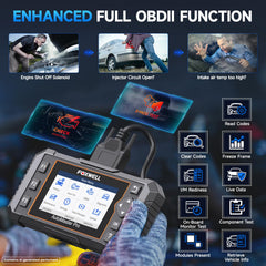 FOXWELL NT614 OBD2 connector cable plugged in, secure connection for reliable scans
