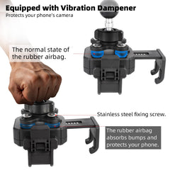 FPN clamp open with phone inserted demonstrating single-handed use
