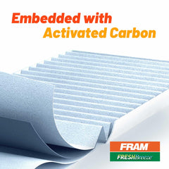 FRAM CF10285 installed in vehicle HVAC slot demonstrating easy replacement and improved cabin air