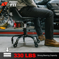 FreekyFit close-up of wraparound backrest illustrating lumbar support for comfort