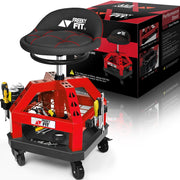 FreekyFit front view of red rolling stool showing compact organization and mobility