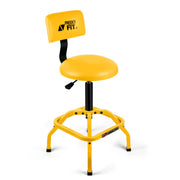 FreekyFit front view of yellow shop stool showing sturdy frame and seat benefit