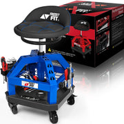 FreekyFit front view of mechanic stool showing storage and frame benefit