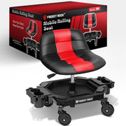 FREEKYROCK front view of rolling stool showing stable frame and seat benefit mobility