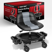 FREEKYROCK front view showing stool and sturdy base, improves workshop mobility