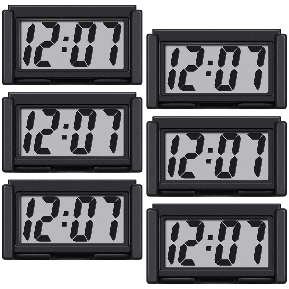 Frienda front view of six black mini clocks showing clear digits and neat packaging, convenient multi-use set